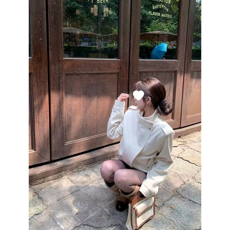 小姐姐白巧恋人仿麂皮外套女春秋米白色设计感机车风宽松夹克|undefined