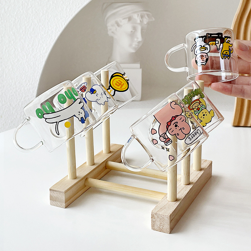 ins风小酒杯耐高温防爆玻璃杯小茶杯卡通白酒烧酒杯子迷你清酒杯