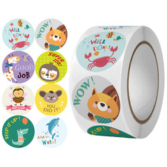 500 pieces/roll reward encouragement pattern stickers kindergarten teacher cartoon hand-painted cute round animal sealing stickers