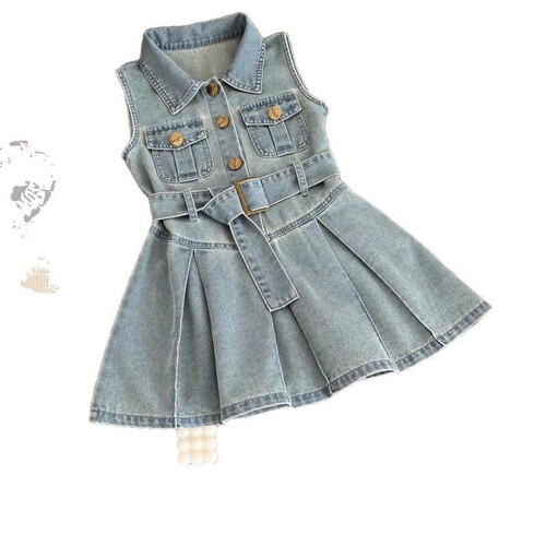 Girls 'dress summer 2025 new children's Korean sleeveless vest princess dress Western-style summer denim dress trend