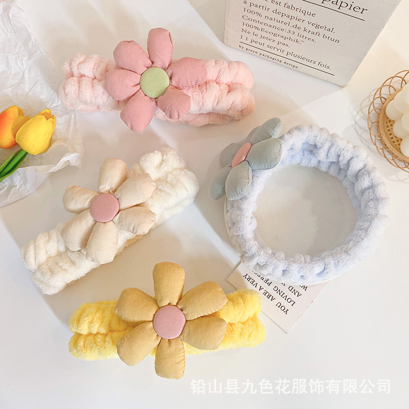 Estilo coreano creativo crisantemo flor banda de pelo Internet celebridad chica lavado de cara maquillaje lindo Super Hada diadema de punto accesorios para el cabello al por mayor