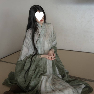 Long Cool Chinese Slim Loose Elegant Cold Green Art Robe Improved Hanfu Big Sleeve Elegant Even Wholesale
