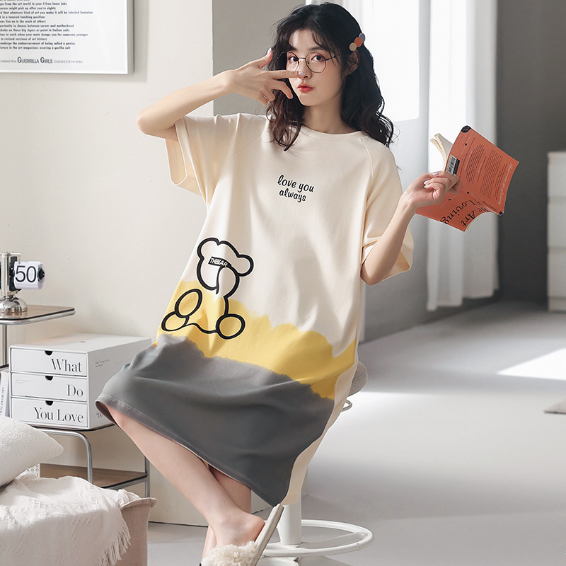 Pareja de pijamas de verano de algodón de manga corta de Internet celebridad oso lindo de dibujos animados nuevo camisón ropa de casa de las mujeres traje de verano