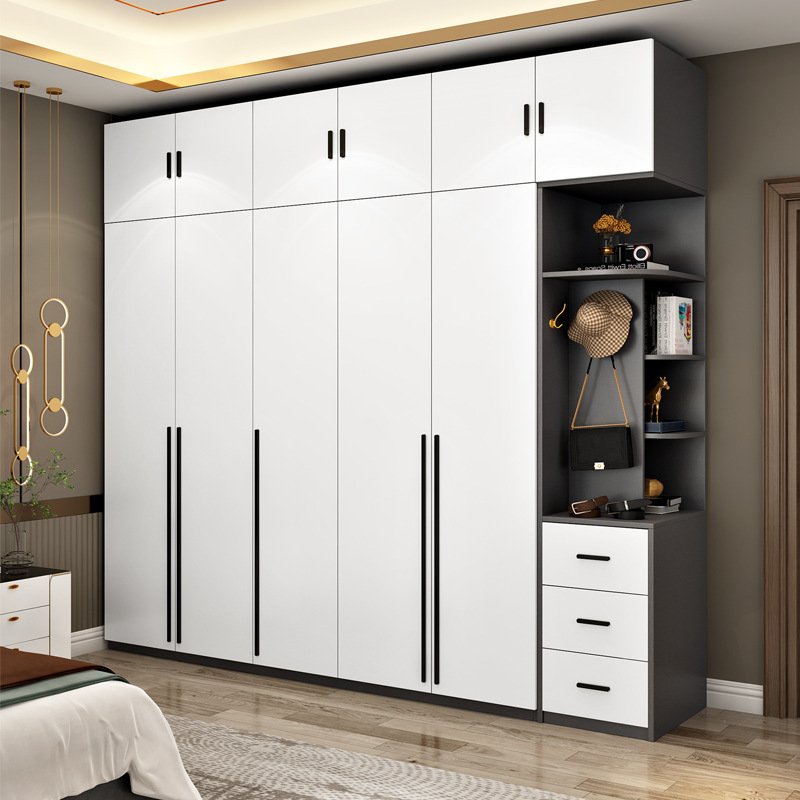 Light Luxury Cabinet Wardrobe for Home Bedroom, Desk and Bookshelf Integrated, Modern Small Apartment White Large Wardrobe Computer Desk