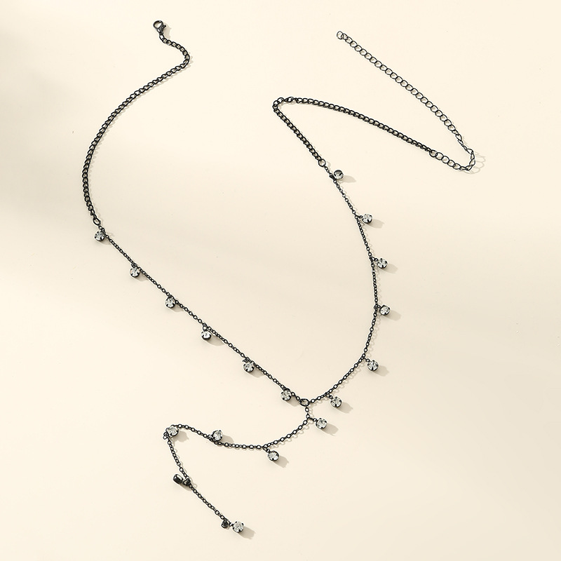 Collana lunga da donna in stile designer con strass nero e zircone, catena da maglione, catena da donna_voghion.com