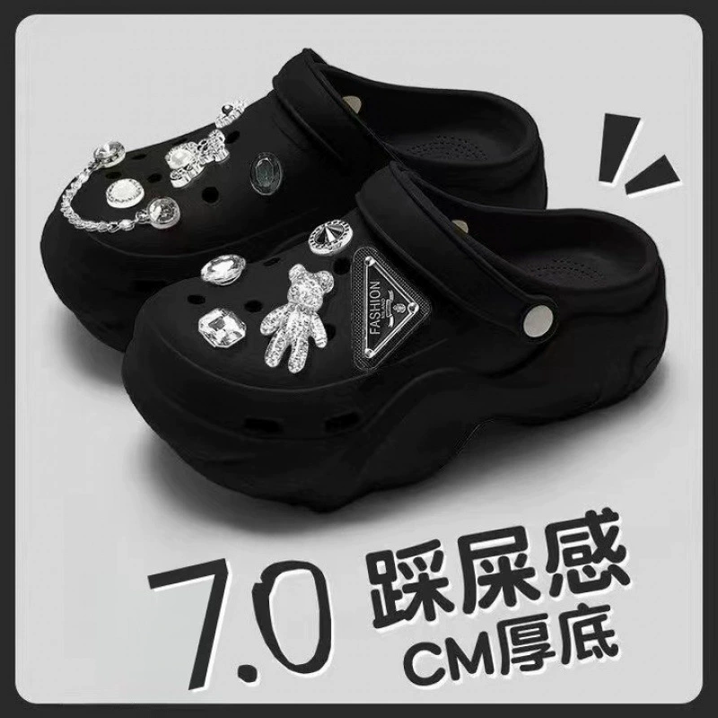 Absolutely Cute Croc Shoes Women's EVA Summer Outerwear 2024 New Beach Shoes Anti-Slip Anti-odor Thick Sole Heightening Drags