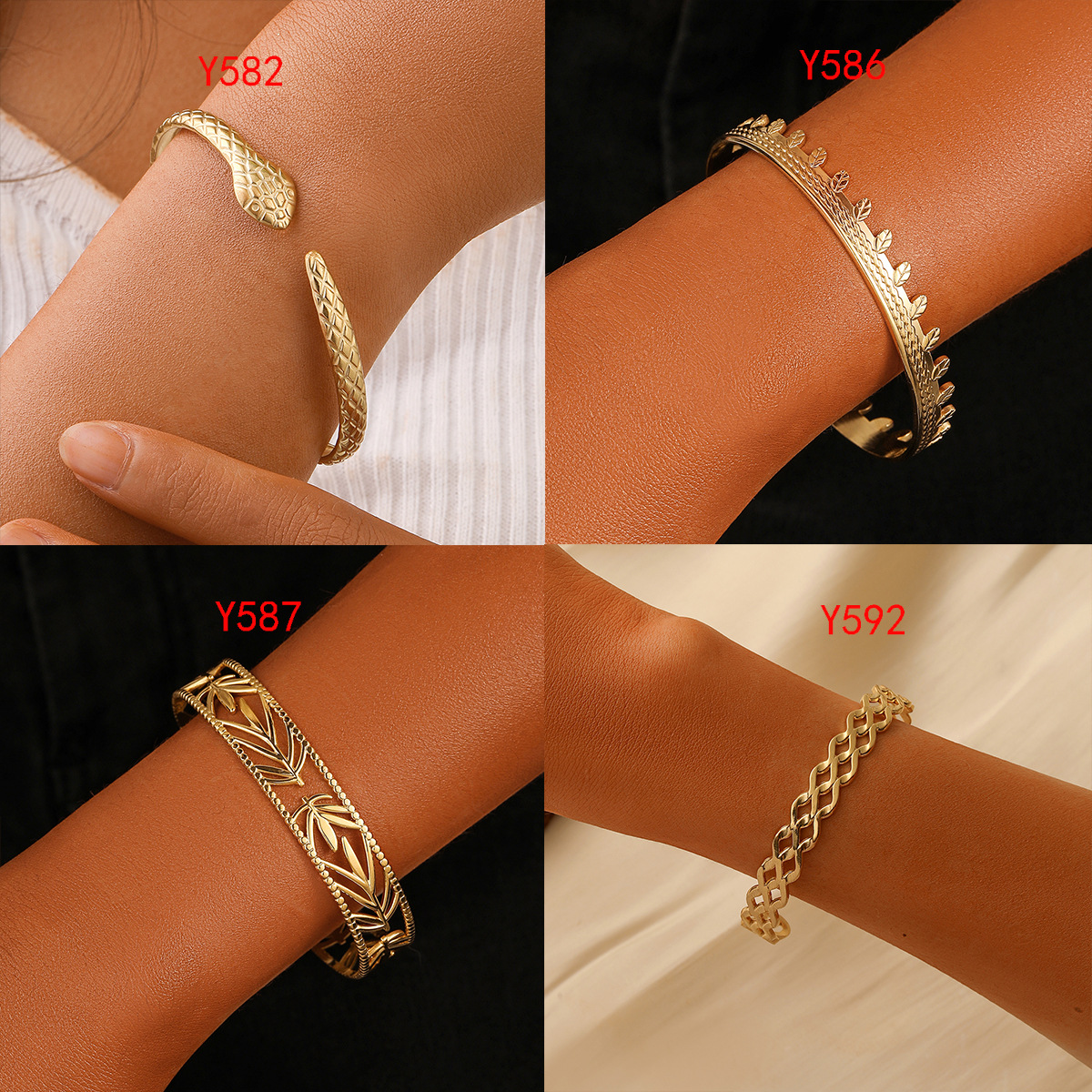 1 Piece Simple Style Square Leaves Heart Shape Titanium Steel Plating Hollow Out Bangle display picture 4