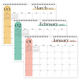 外贸新品2025年简约挂历螺旋YO圈装订带挂钩打卡日历办公厂家定制