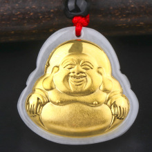 金镶玉 足金镶天然翡翠A货大佛玉坠 男女通用款款吊坠批发