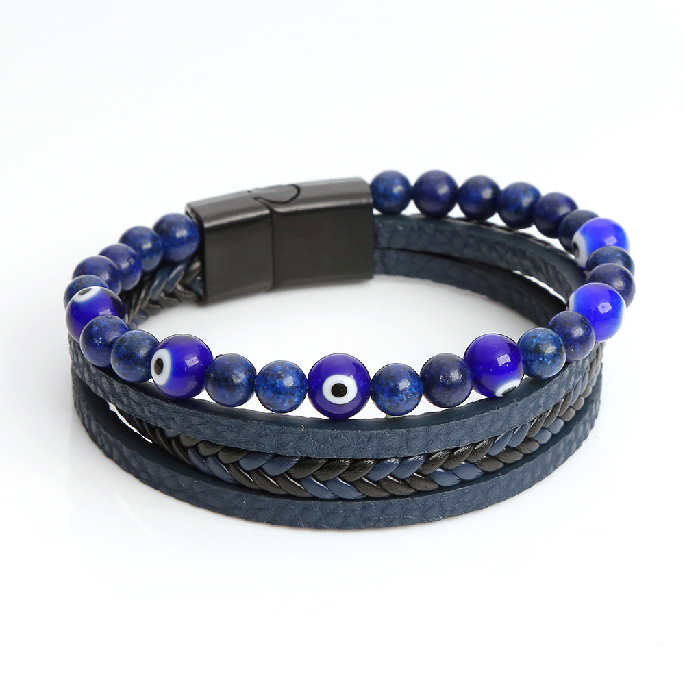 2PCS Glas Teufelsauge Perlen Leder Mehrschichtige Legierung Schnalle Armband Herren Neuer Stil_voghion.com