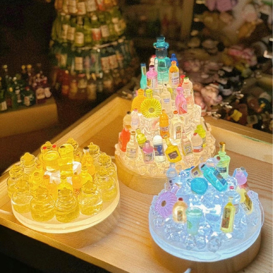 Castle diy botella de vino luz de noche pequeña luz decorativa base de luz mesa coche habitación cerveza luminosa decoración niño regalo