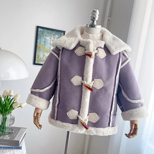 Girls' Fleece-Lined Jacket Autumn and Winter Fur Integrated 2024 New Children's Clothing Trendy Thickened Top for Baby Girls
