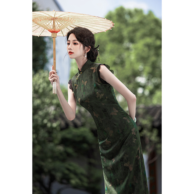 2025 Spring and Summer New Jacquard Cheongsam Dress Sleeveless Long Improved Chinese Style Girly Green Cheongsam 2025 Spring and Summer New Jacquard Cheongsam Dress Sleeveless Long Improved Chinese Style Girly Green Cheongsam