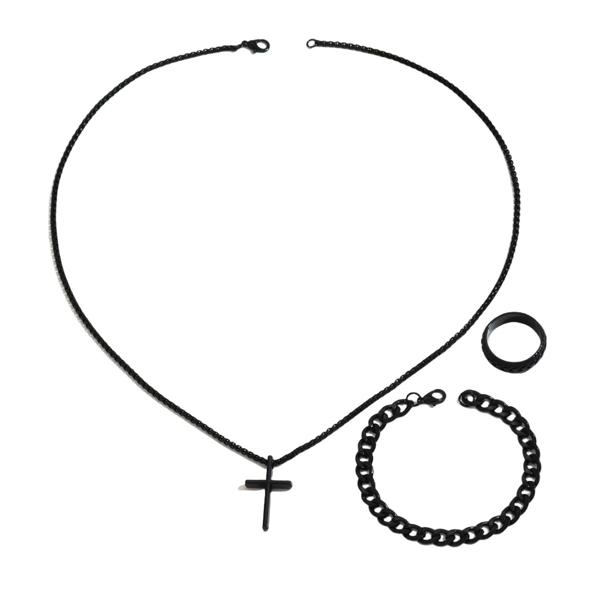 Joyas para hombres europeos y estadounidenses Amazon SHEINtemu crucifijo joyas cadena anillo pulsera collar conjunto de tres piezas