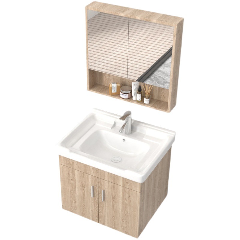 Combinación de gabinete de baño de madera maciza moderna simple luz baño de lujo lavabo cuarto de baño cerámica pequeño apartamento mesa de lavado