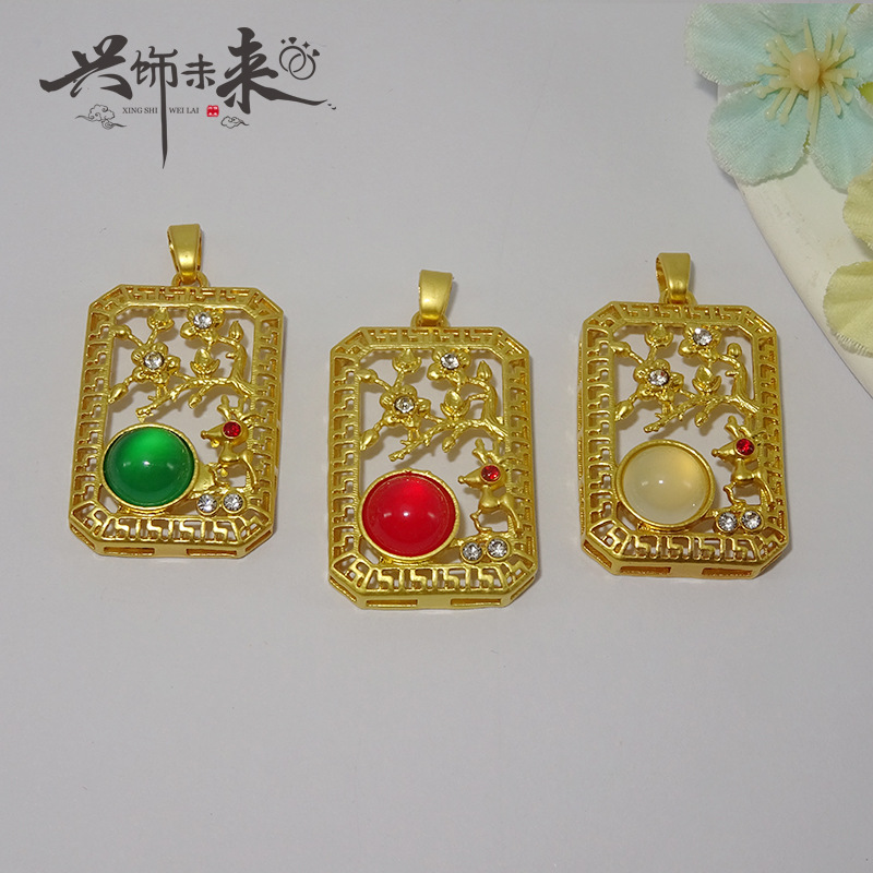 新款批发法仿和田玉圆蛋面鼓面梅花鹿吊坠女款简约时尚锁骨链吊