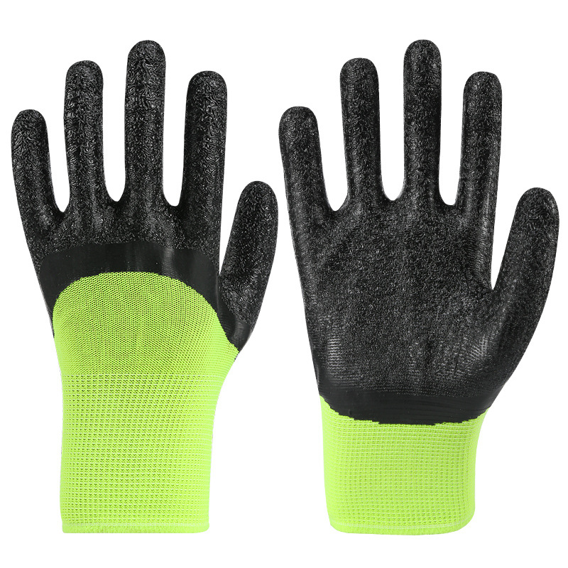 Guantes de protección laboral, guantes impregnados de caucho, guantes de nitrilo resistentes al desgaste, guantes antideslizantes para pesca marina y sitios de construcción, guantes de alta densidad de calibre 13 para venta al por mayor en fábrica.