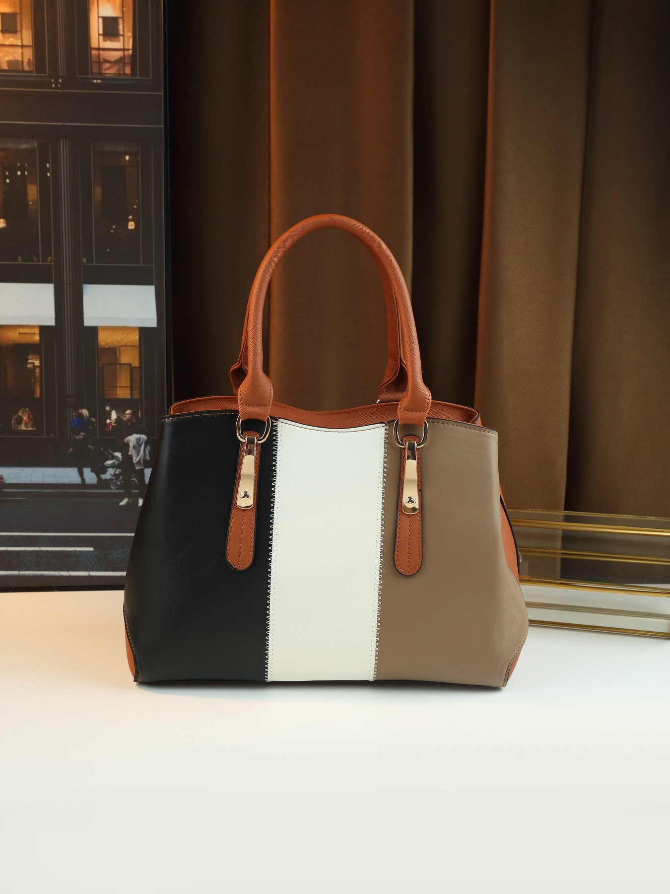Modische Damen Handtasche Im 4-teile-set Mit Farbblock-design_voghion.com