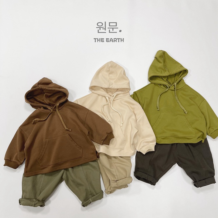 Korean clothing children's versatile autumn new item for boys and girls solid color plug-in pocket casual hooded long_voghion.com