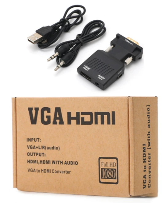 Видеоконвертер VGA в HDMI с высоким разрешением и аудио, с USB-питанием