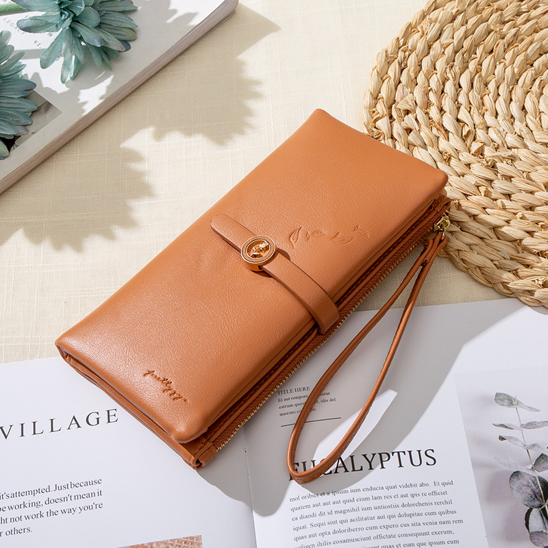 厂家批发2025新款钱包长款韩版PU拉链搭扣折叠三折包手腕带手机包