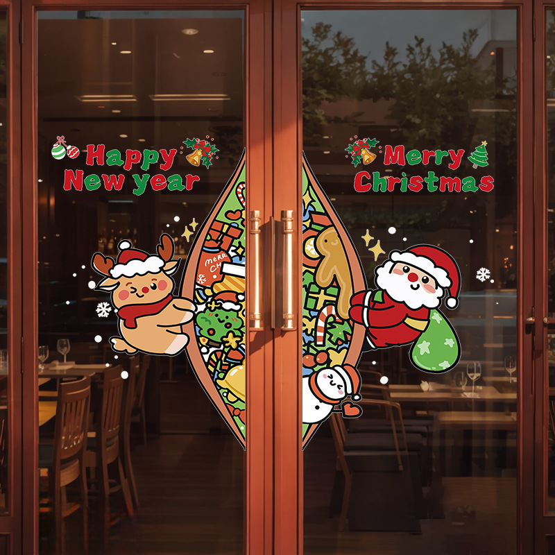 圣诞节装饰双旦节庆门贴玻璃窗贴纸节日元旦圣诞静电贴纸老人麋鹿