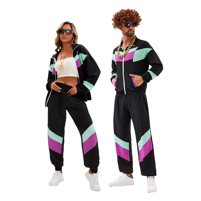 Halloween Costume 70S Retro Disco Hip Hop Sports Jacket Trousers Suit Men's and Women's Adult Dance Clothes