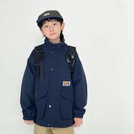 童装外套2025秋季新款男童中大童风衣外套日系撞色山系潮开衫外套