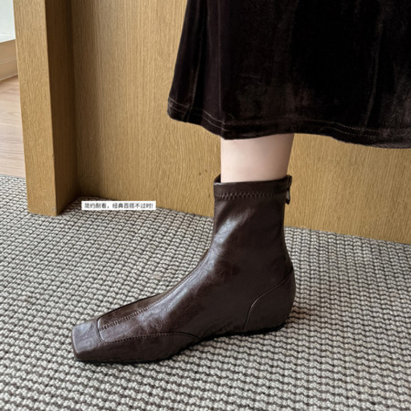 2025新款方头短靴女内增高时装靴子女坡跟及裸靴大码女靴41到43|undefined