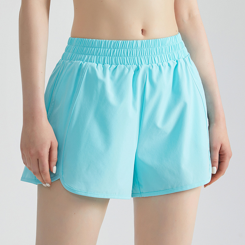 Wiman falso de dos pantalones deportivos de mujer con bolsillo suelto, rápido secado, anti-perder, pantalones cortos de ejercicio de verano