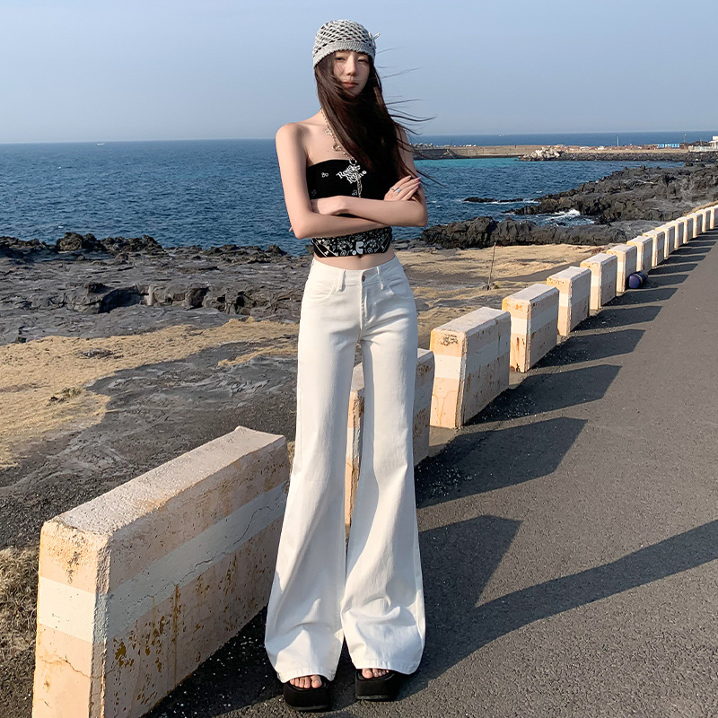 White Slak Jeans Women's 2025 Spring and Summer New Spice Girls Low Waist Slim-Fit Slimming Korean All-Match Bell Pants