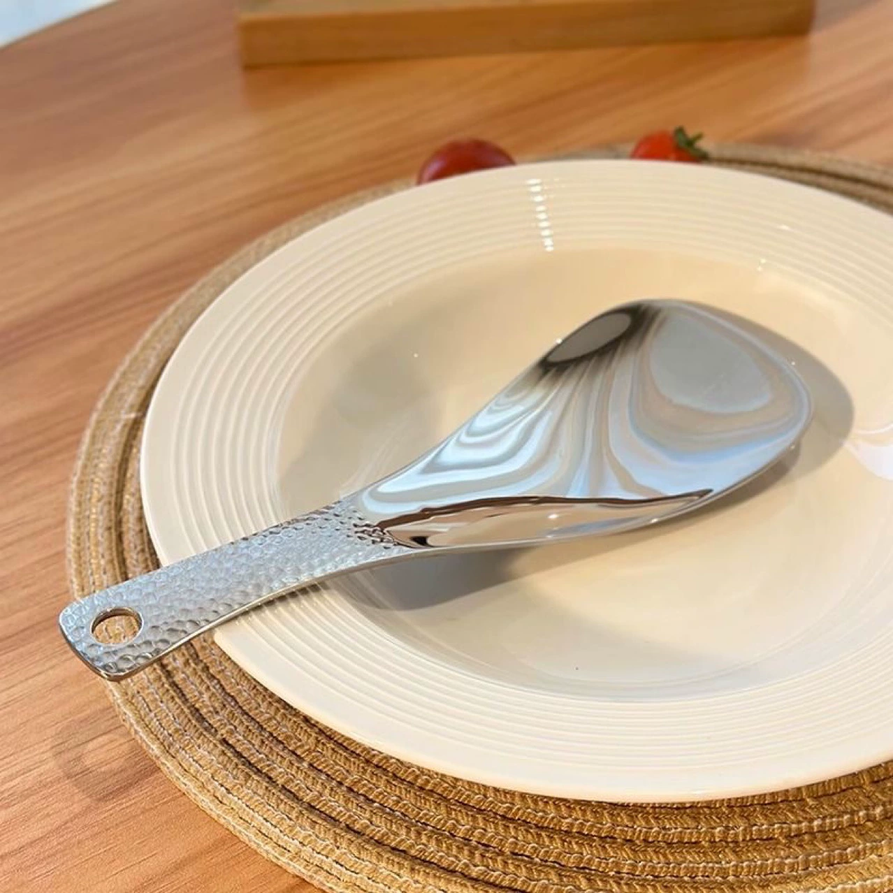 Ложка для риса из нержавеющей стали, креативная квадратная ложка для риса с узором молота, бытовая антипригарная лопатка для риса, столовая, ресторан, ложка для риса самообслуживания