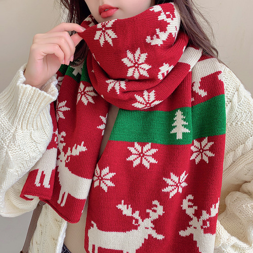 Christmas gift scarf for girlfriend red trendy retro imitation cashmere plus velvet thick long winter scarf shawl for women