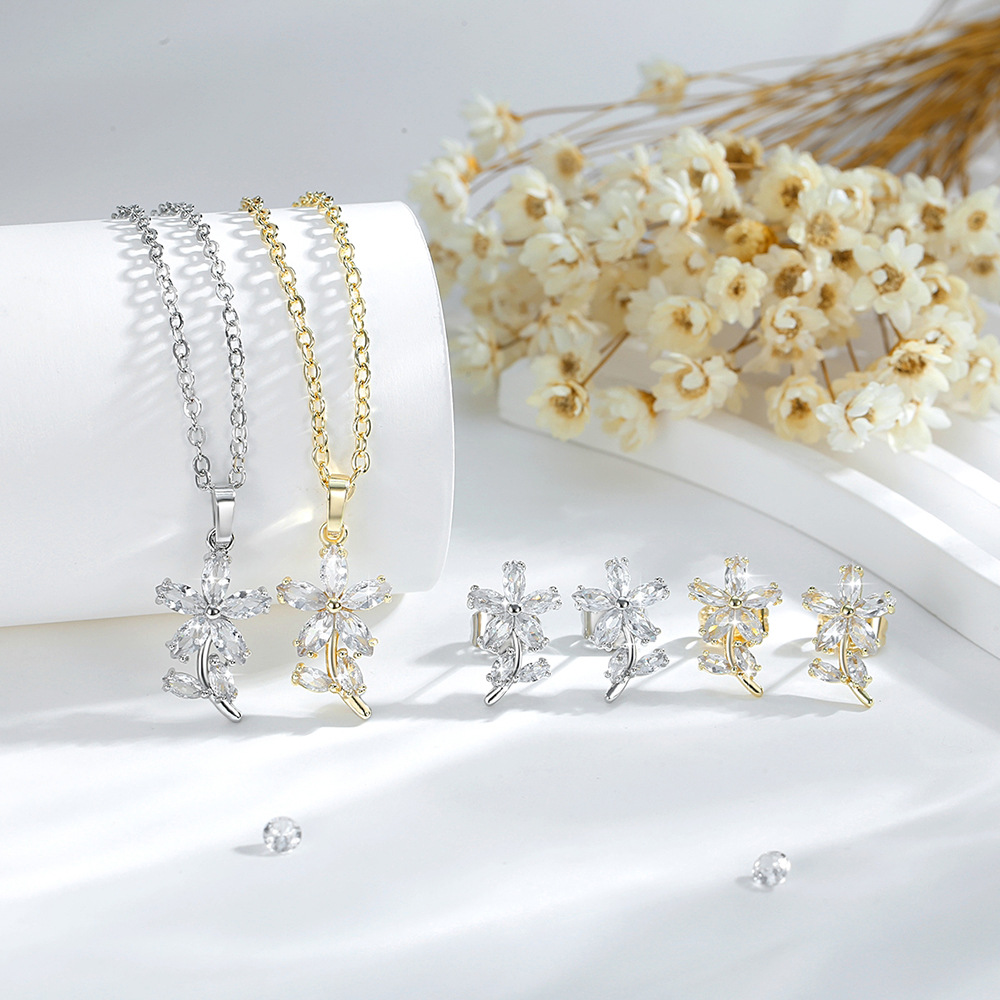 Amazon venta transfronteriza colgante floral collar pendientes conjunto de joyas de oro 14K joyas exquisitas al por mayor