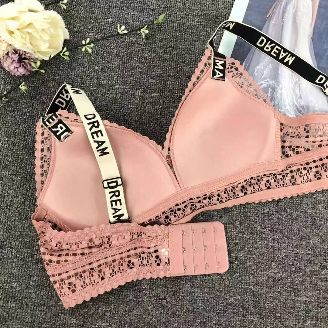 Bra de encaje del sudeste asiático, ropa interior de mujer, bra de copa triangular francesa, verano sin anillo de acero, copa delgada, algodón sexy y cómodo para la piel