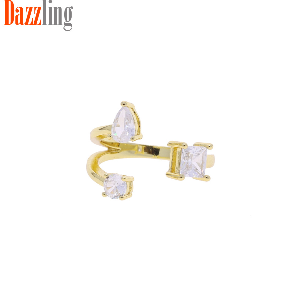 Anello da donna alla moda con design aperto, zirconi e diamanti incastonati, bracciale rettangolare a goccia, accessorio di gioielleria_voghion.com