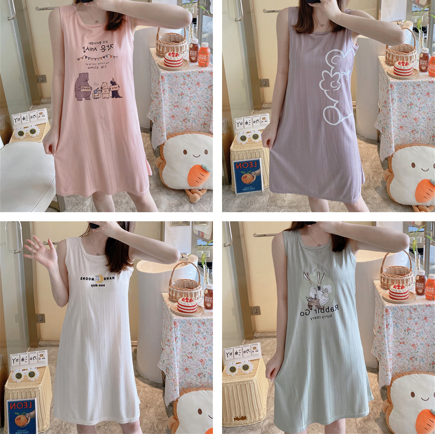 2024 chaleco de verano vestido de pijama con cojín de pecho de chicas de dibujos animados largo vestido sin mangas delgado ropa de hogar al por mayor
