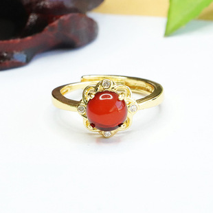 Aiyu Natural Amber Ring Blood Pepper Petal Ring Ring Retro Wind Factory Wholesale AY3122607