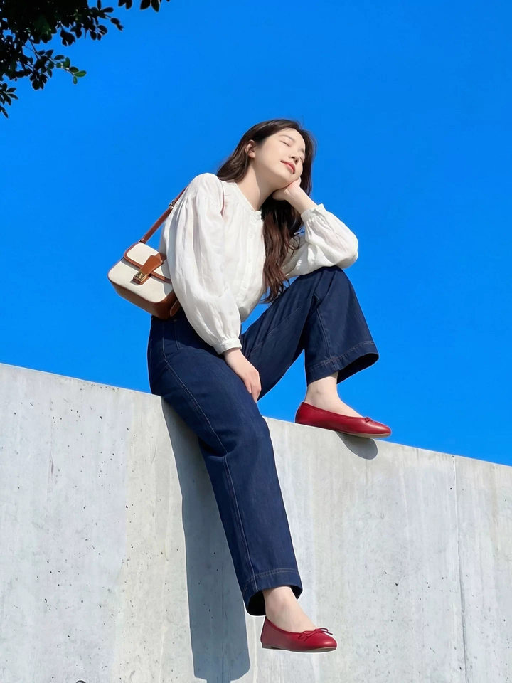 Quần jean nữ ống thẳng lưng cao dáng rộng lửng 9 tấc — Tannin Blue 8 điểm, Tannin Blue 9 điểm