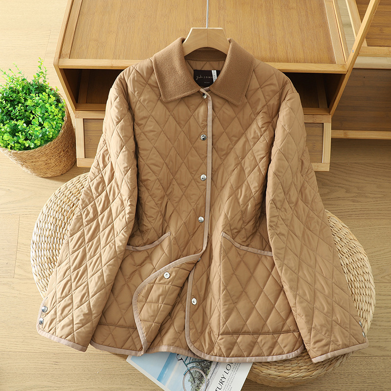 Real Shot of 2025 Casual Winter Solid Color New Barn Cotton Coat with Long Diamond Pattern, Barn Style Cotton Jacket for Women