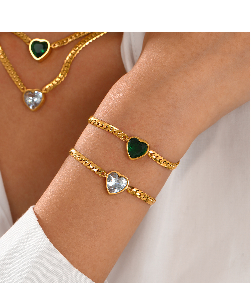 Fashion Heart Shape Stainless Steel Plating Rhinestones Bracelets Necklace