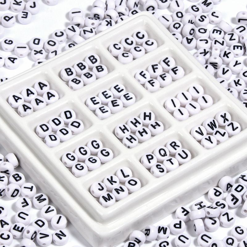 100/pack acrylic white plus black single letter beads drop hole clean loose beads diy mobile phone chain necklace wholesale