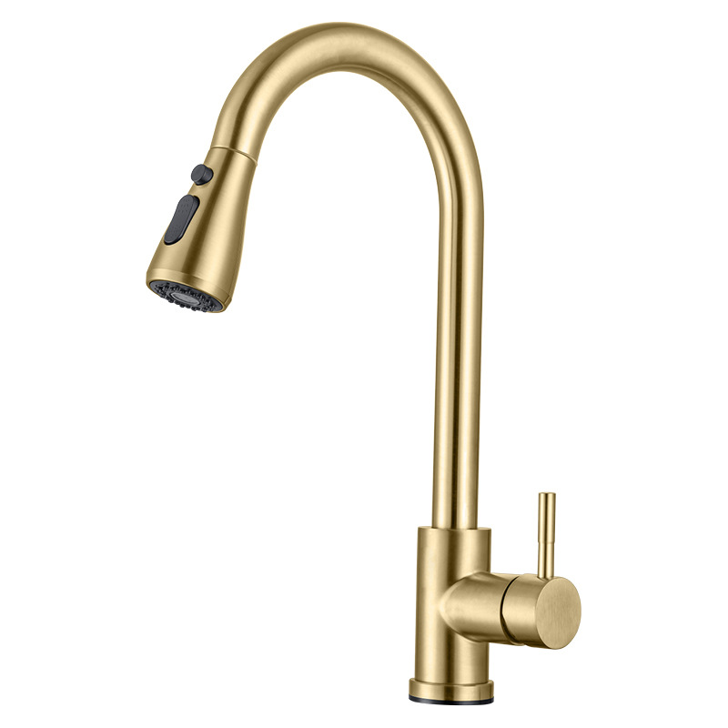SUS304 Acero inoxidable cocina pull grifo inducción caliente y fría retráctil cepillado Oro Negro toque grifo
