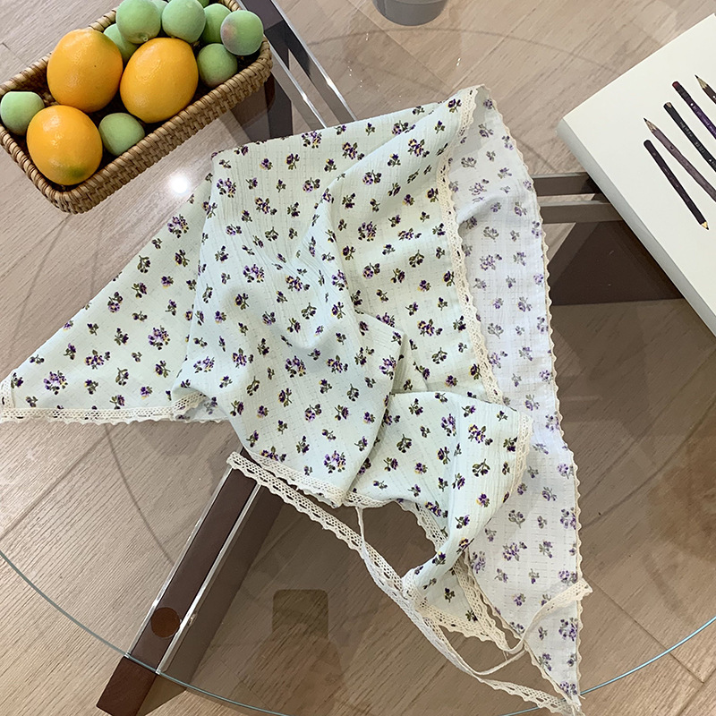 Turbante de verano pastoral coreano turbante de flores cortas francés alto grado toallas de triángulo toallas de seda bufandas de moda bufandas al por mayor