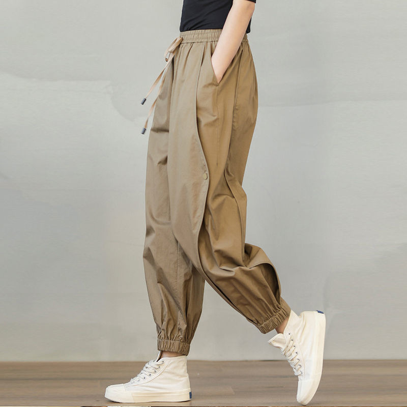 Loose Overalls Women's Autumn and Summer New Loose Korean-style Casual Harlan Pants chubby girl Loose Waist and Leg Bloomers