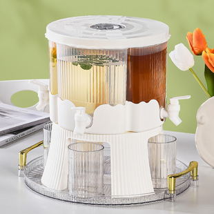 Plastic large-capacity four-compartment rotating kettle timing beverage bucket cold water bottle juice pot with faucet ice bucket