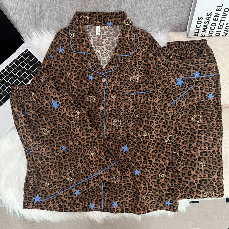 Sweet Pajamas for Women, Summer Cute New Style, Cloud Cotton Three-Piece Set, Leopard Print Cartoon Cardigan, Home Wear Set Wholesale Sweet Pajamas for Women, Summer Cute New Style, Cloud Cotton Three-Piece Set, Leopard Print Cartoon Cardigan, Home Wear Set Wholesale