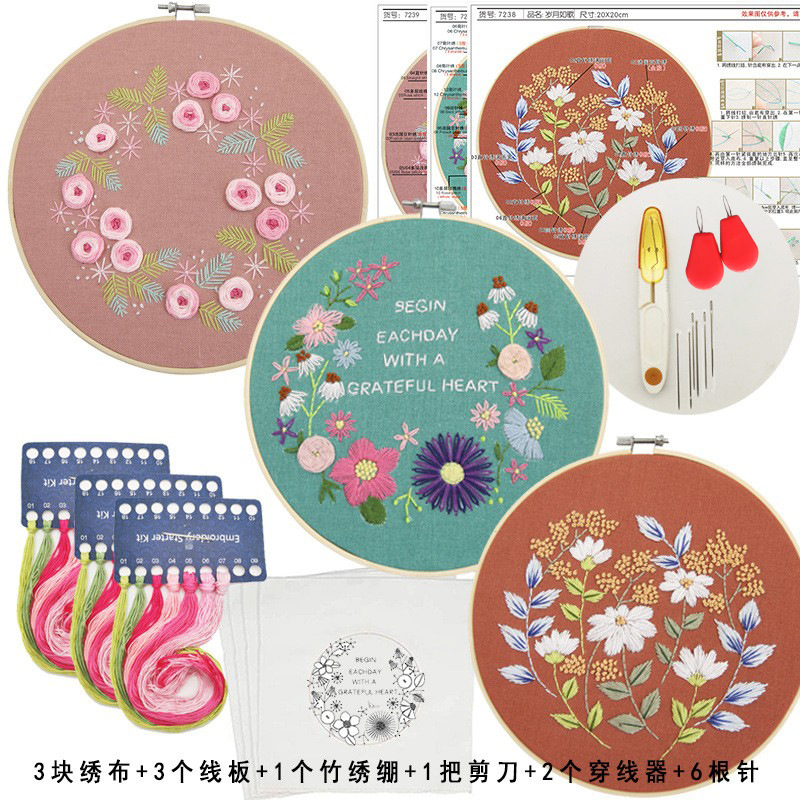 Bordado hecho a mano paquete de material de bricolaje estilo europeo Lu bordado tridimensional logotipo producción adulto principiante cinta bordado colgante pintura