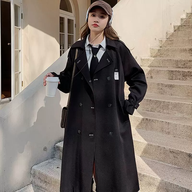 黑色风衣外套女2025秋冬款韩版学生洋气中长款大衣流行时尚小个子