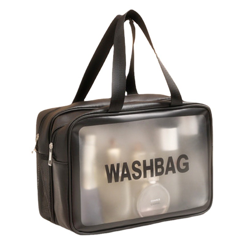 Venta Directa de fábrica Nueva PU de doble capa impermeable bolsa de cosméticos bolsa de almacenamiento de viaje de gran capacidad húmeda y seca bolsa de lavado de separación